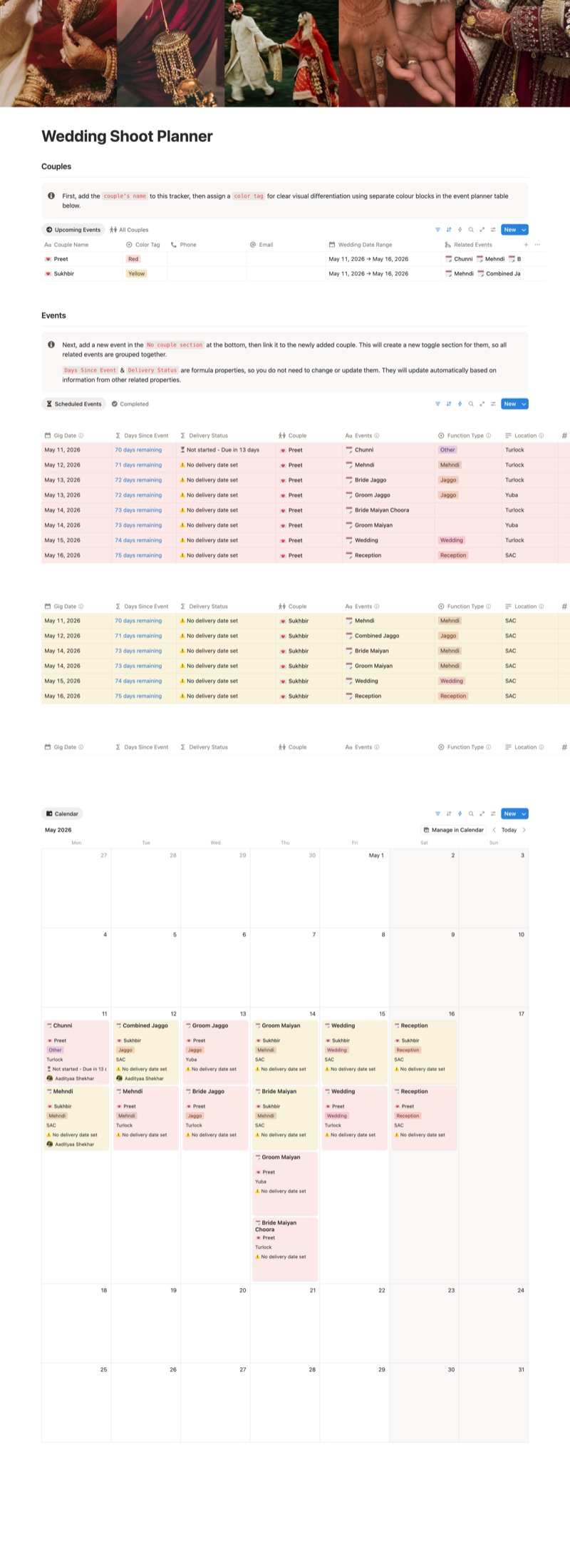 Wedding Shoot Planner template